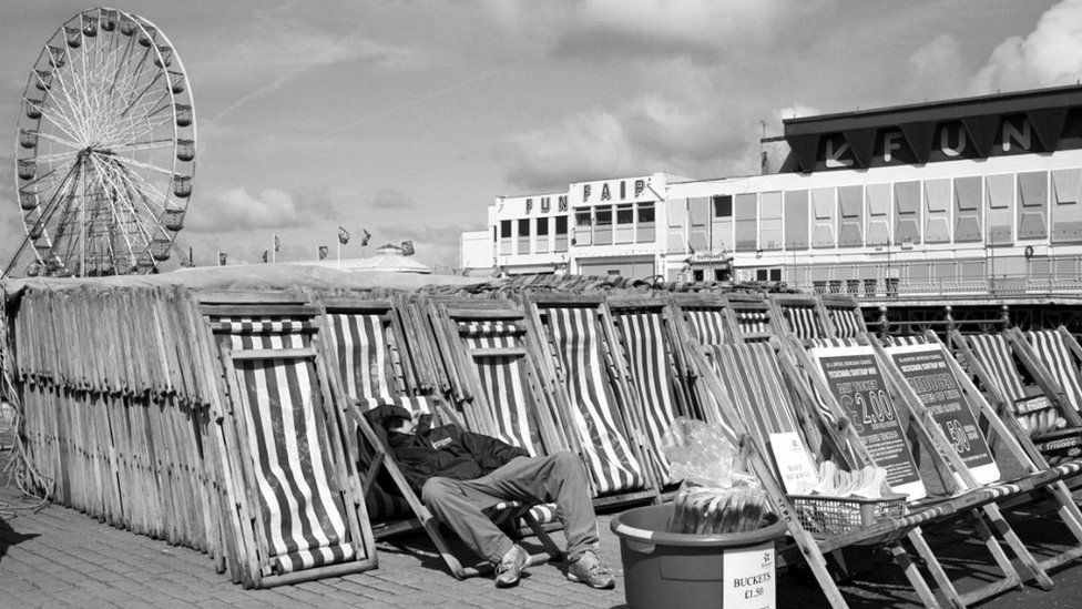 Blackpool deckchair stack at Central Pier