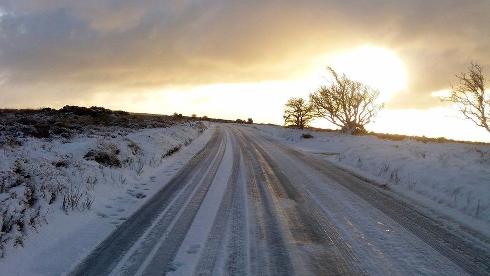 Icy road in Exmoor National Park