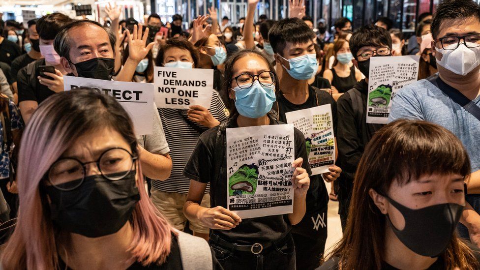 Protestors at a demonstration in Hong Kong in September 2019