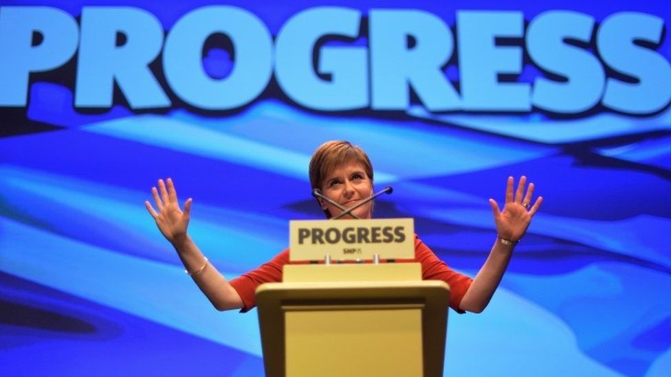 Nicola Sturgeon addressing the SNP's party conference