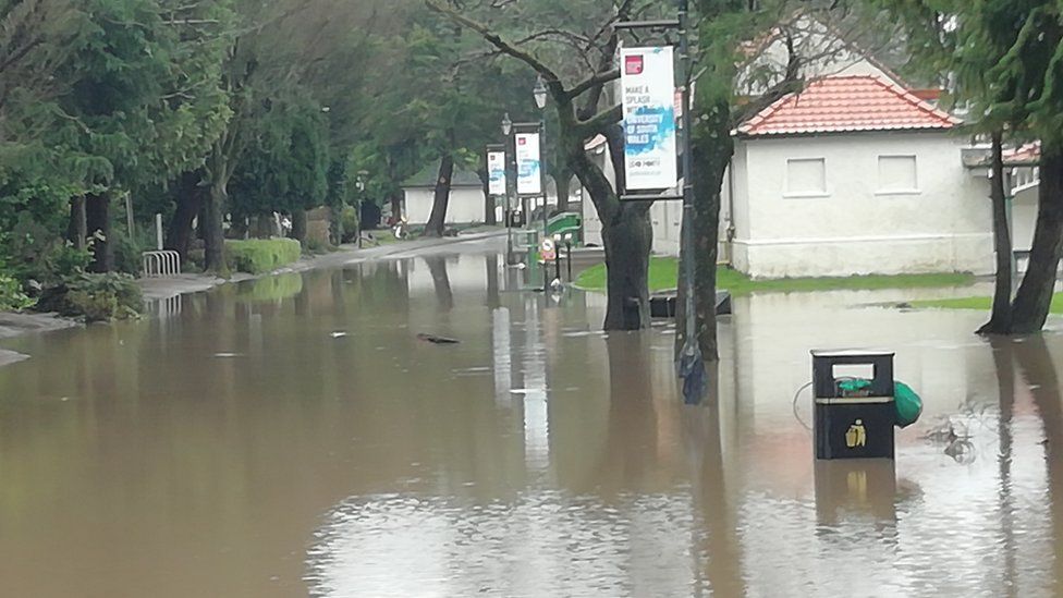 The lido and Ynysangharad War Memorial Park were flooded during the storm