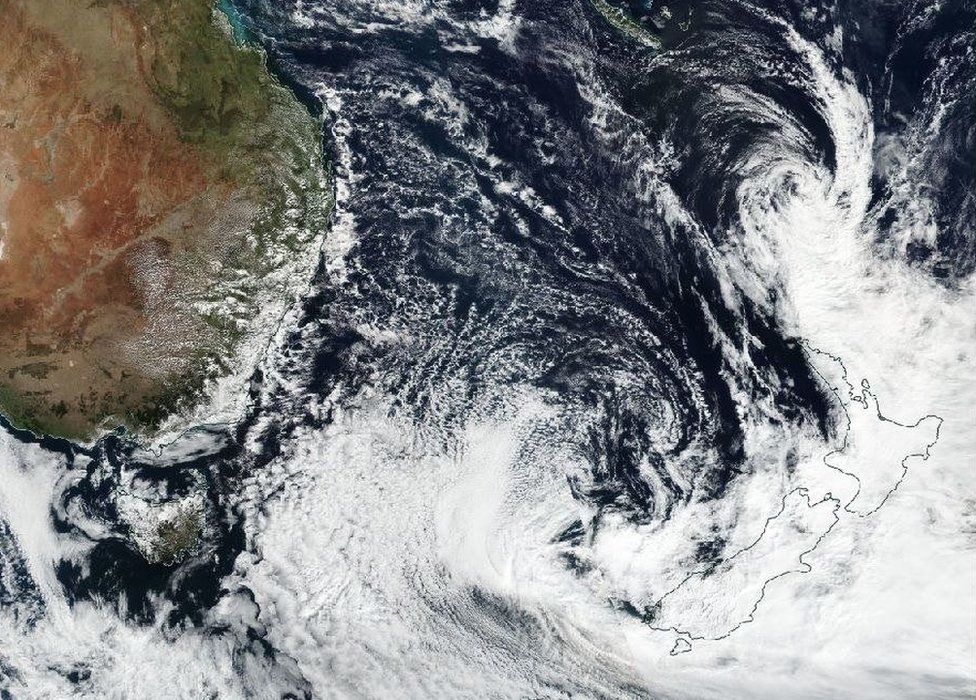 Nasa satellite photo of Cyclone Cook approaching New Zealand, 12 April 2017 (issued 13 April 2017).