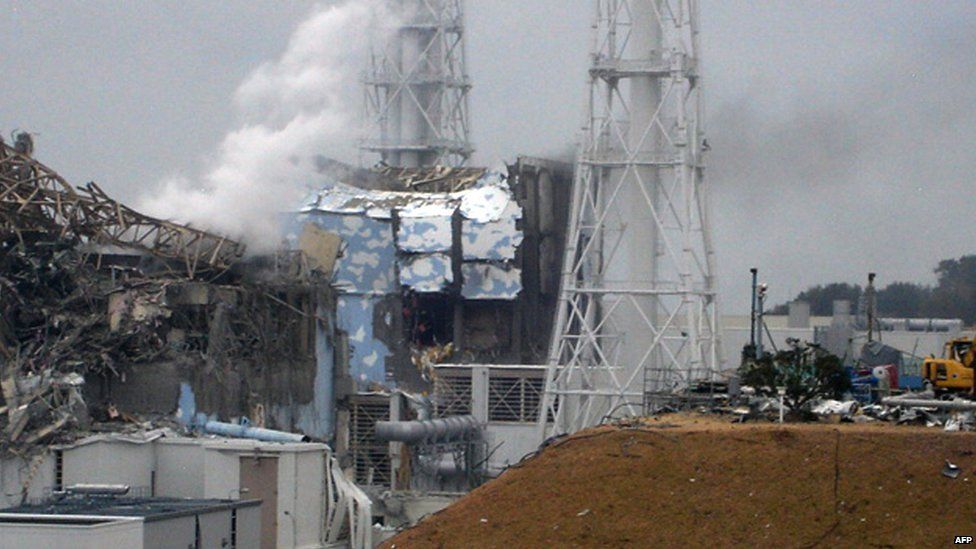 The damaged third and fourth reactors at the Fukushima power plant