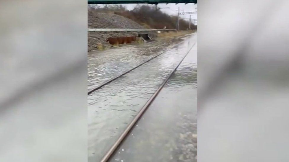 Rail line flooded