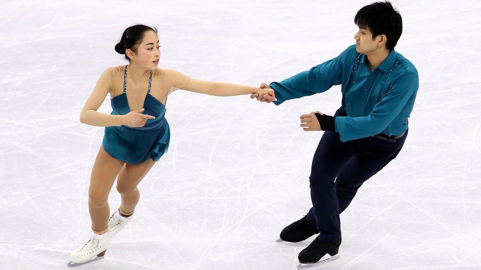 Miu Suzaki and Ryuichi Kihara figure skate at the Winter Olympics