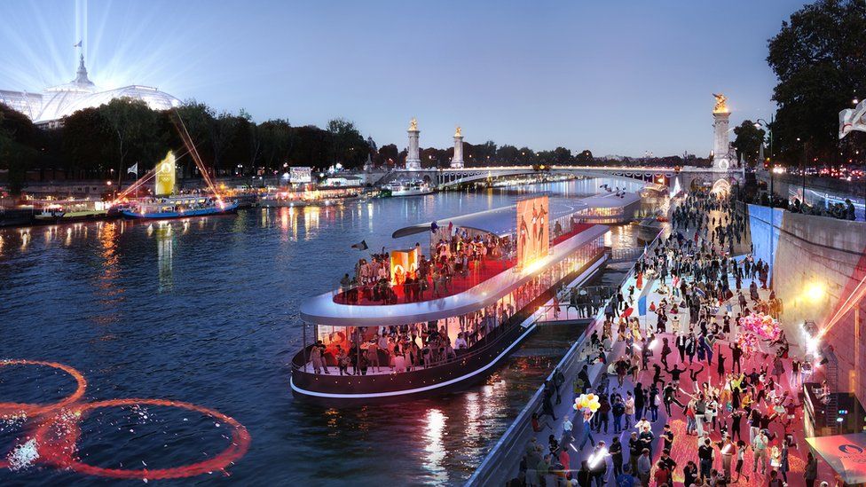 Artist's impression of the celebration of the opening of the Games along the Seine
