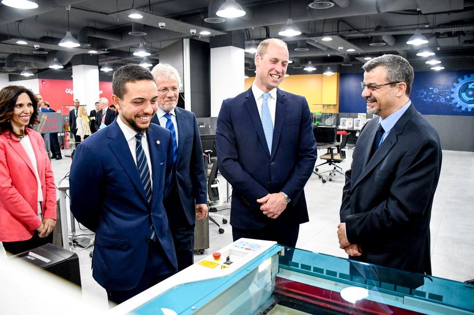 Prince William and Jordan's Crown Prince Hussein during their visit to the Crown Prince Foundation in Amman, Jordan