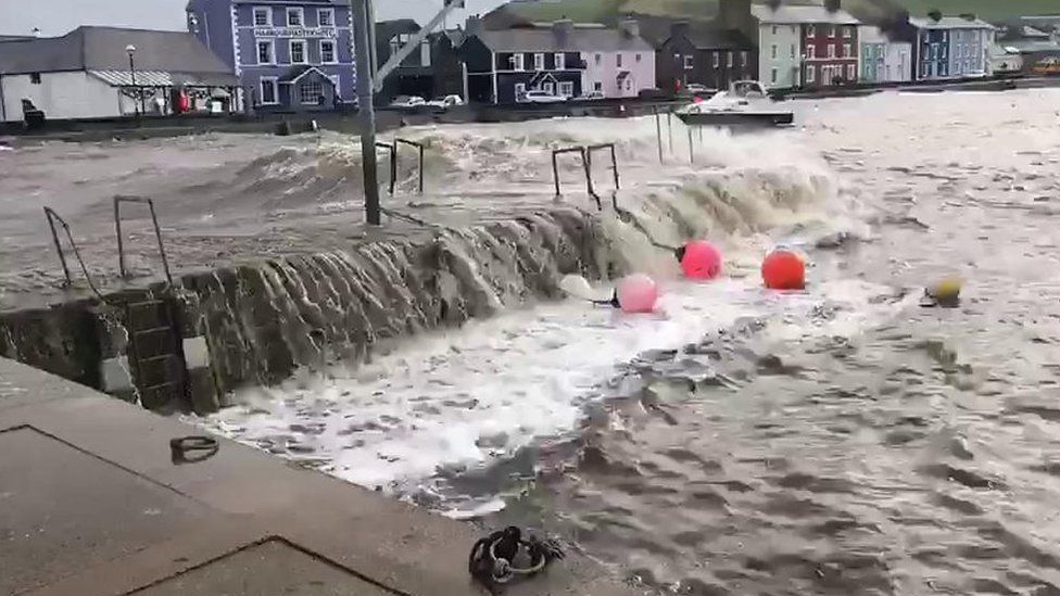 High water levels at Aberaeron harbour