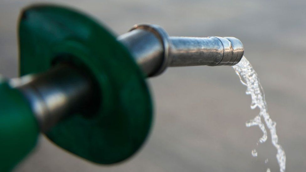 A petrol pump at a petrol station in Essex, east of London.