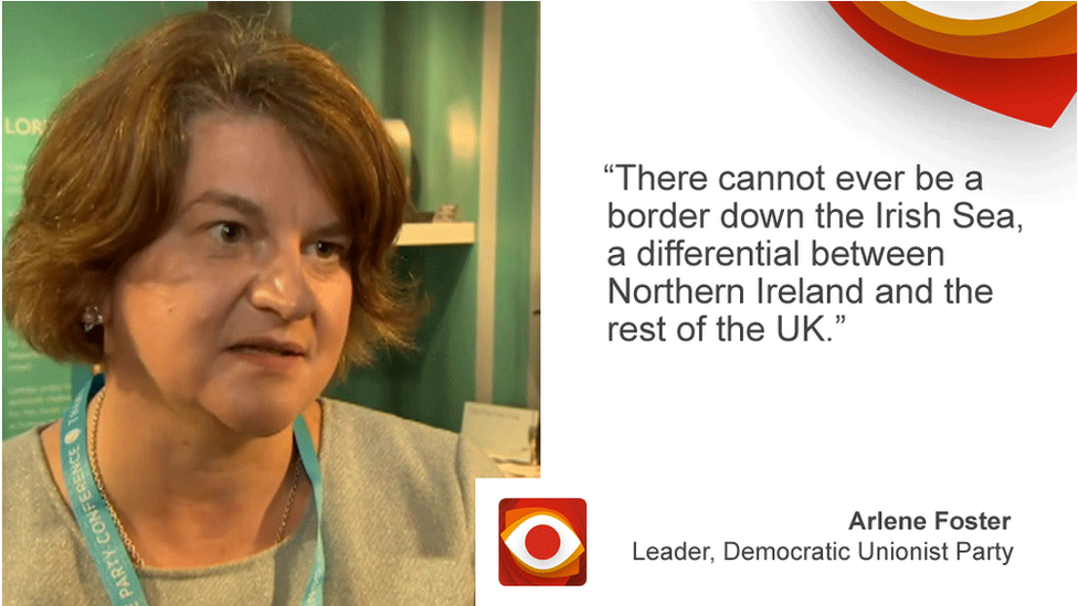 Arlene Foster saying: There cannot ever be a border down the Irish Sea, a differential between Northern Ireland and the rest of the UK