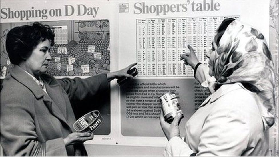 Shoppers look at a conversion table