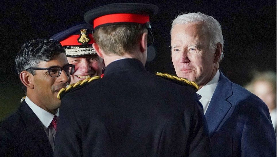 Joe Biden is greeted by UK Prime Minister Rishi Sunak