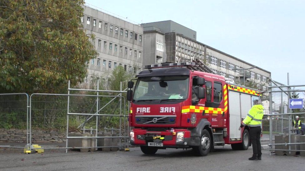 Fire engine at Royal Cornwall Hospital