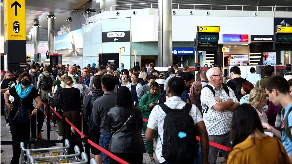 People queuing at Heathrow