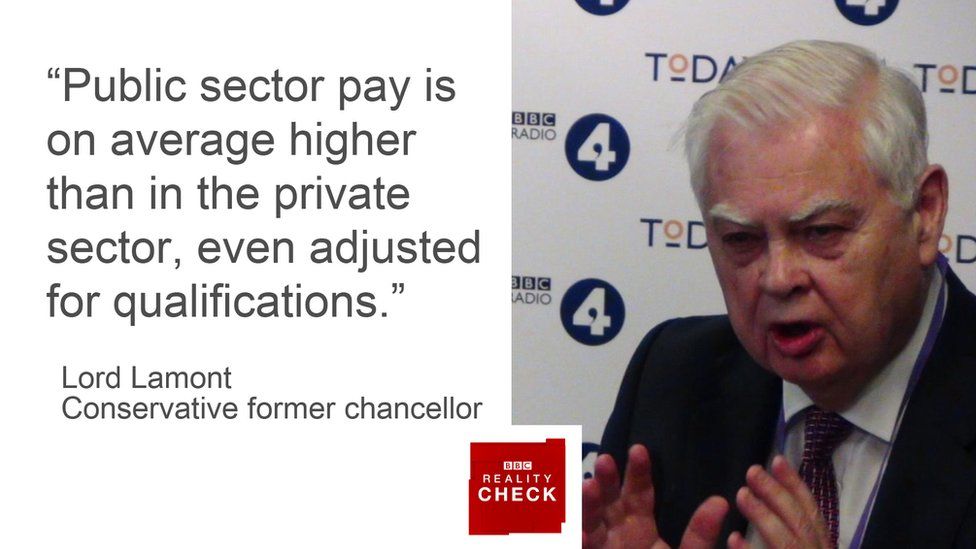 Lord Lamont saying: Public sector pay is on average higher than in the private sector, even adjusted for qualifications