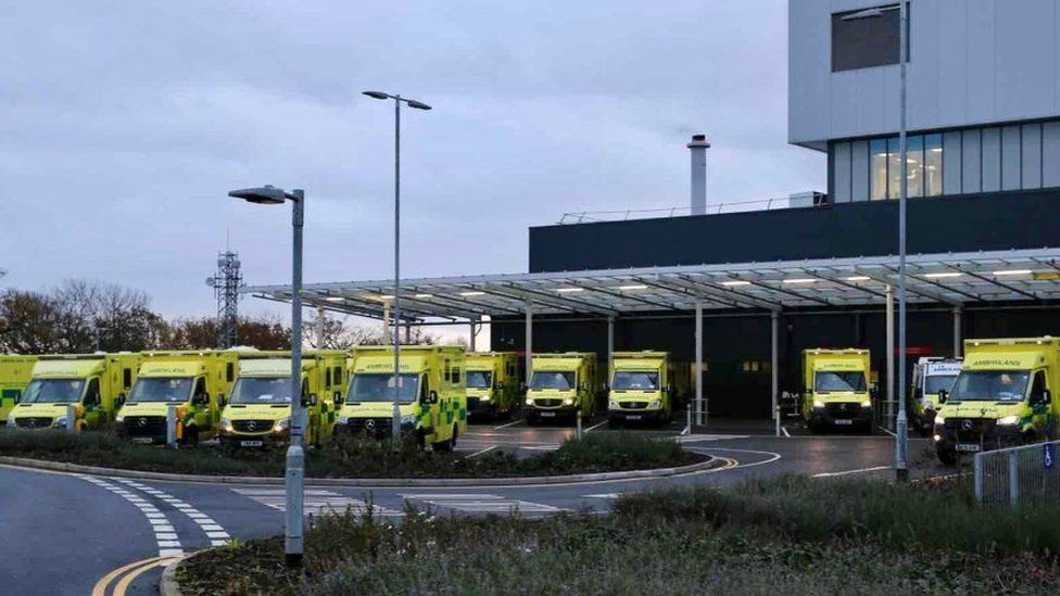 Ambulances outside a hospital