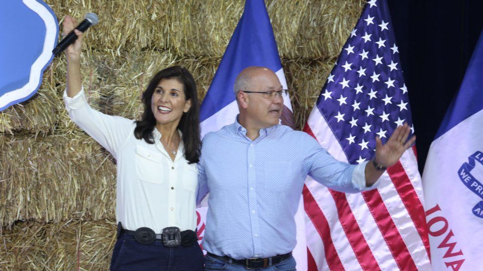 Nikki Haley and her husband Michael campaign in Iowa