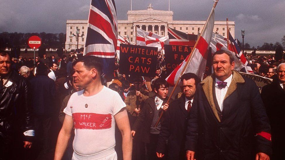 Unionists protest the proroguing of Stormont in 1972
