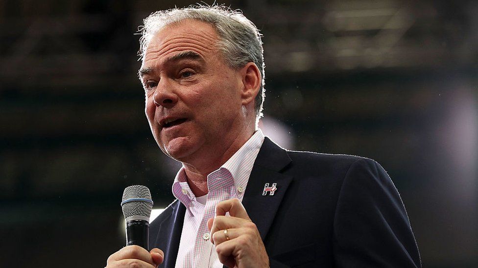 Democratic vice presidential candidate Sen. Tim Kaine speaks to voters during a campaign event