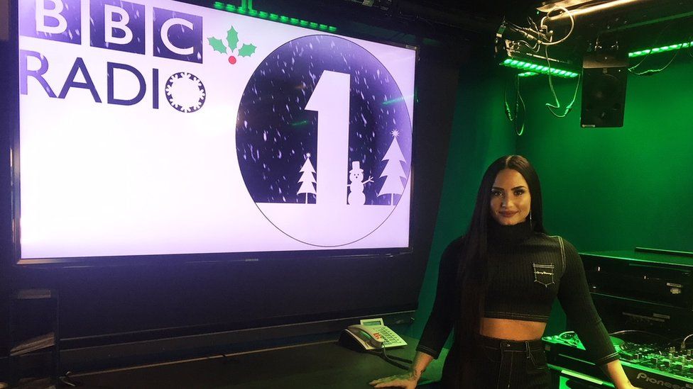 Demi Lovato in the Radio 1 studios