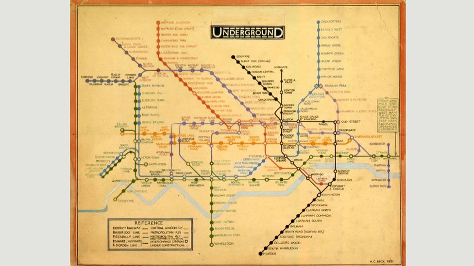 Harry Beck's 1931 design, shown here, would be the basis for all future Underground map