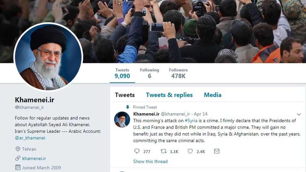 Iranian Supreme Leader Ali Khamenei's Twitter homepage