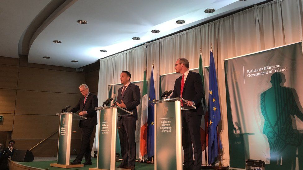 Michel Barnier, Leo Varadkar and Simon Coveney