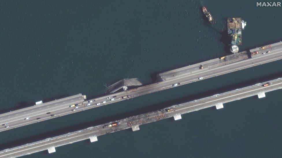 Maxar satellite image shows damaged part of bridge