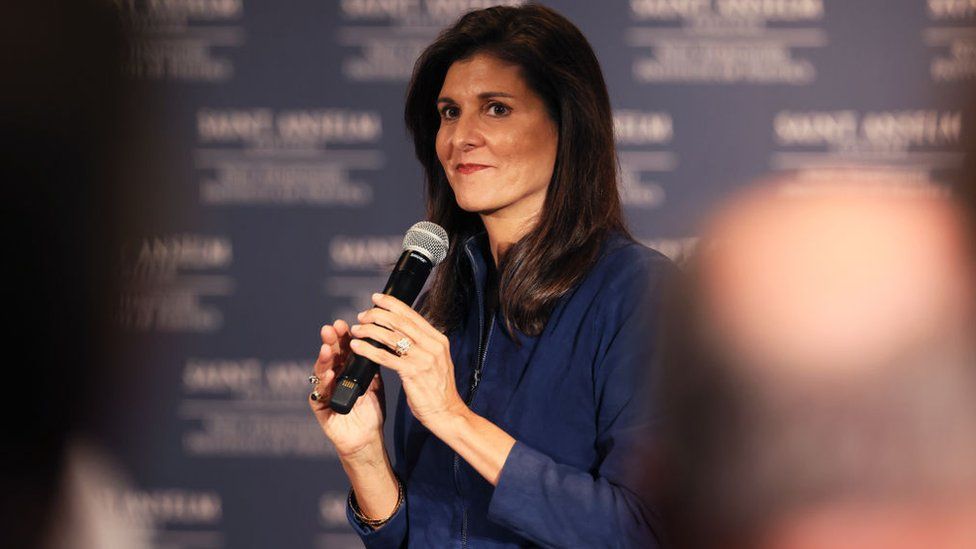 Republican presidential candidate Nikki Haley speaks during a campaign event in the New Hampshire Institute of Politics at Saint Anselm College on February 17, 2023 in Manchester, New Hampshire.