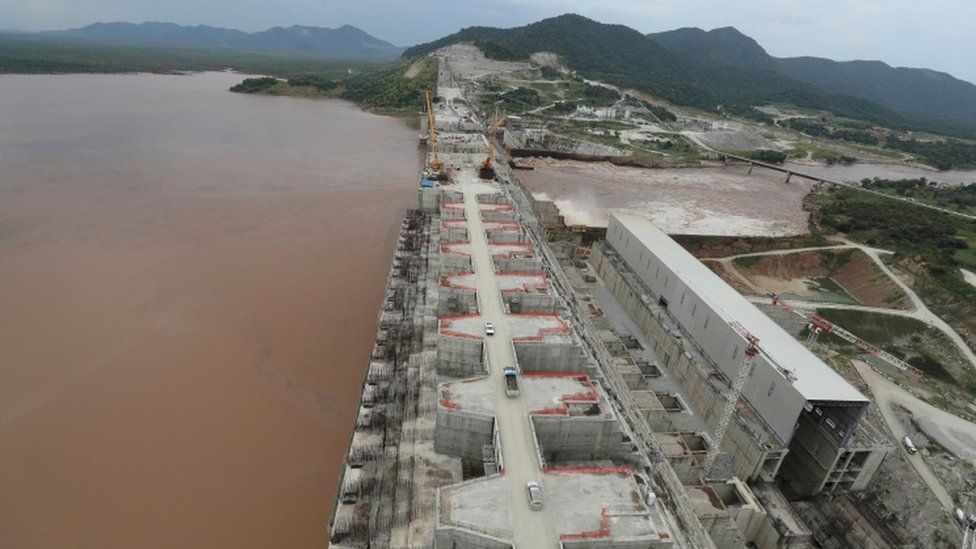 Satellite images taken between 27 June and 12 July 2020 show a steady increase in the amount of water being held back by the new mega dam, which straddles the Blue Nile in Ethiopia.