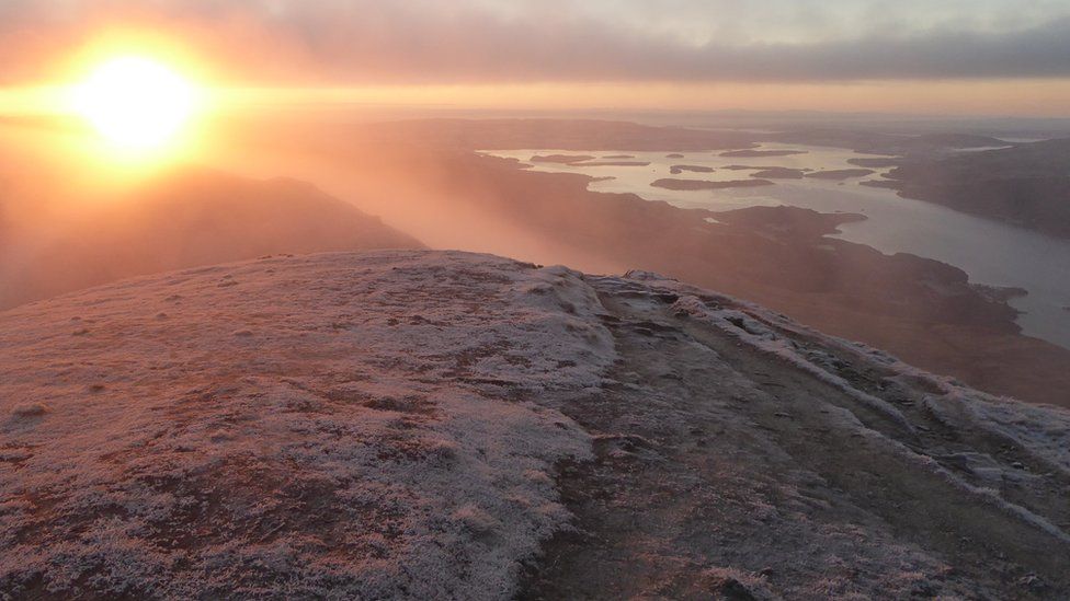 The loch from the summit of Ben Lomond at sunrise