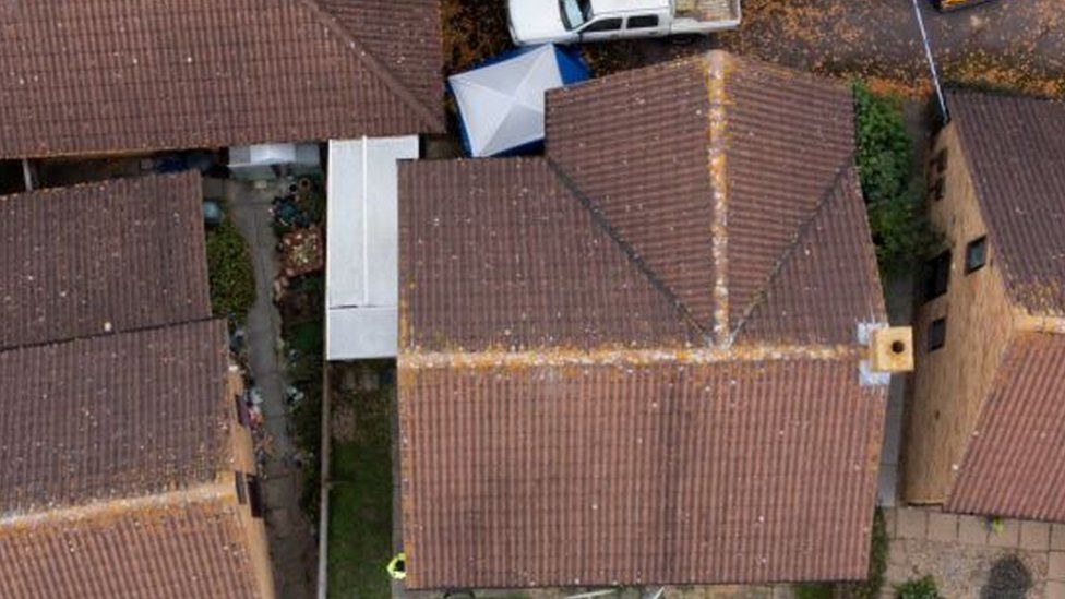 Aerial view of house being searched in Leah Croucher case