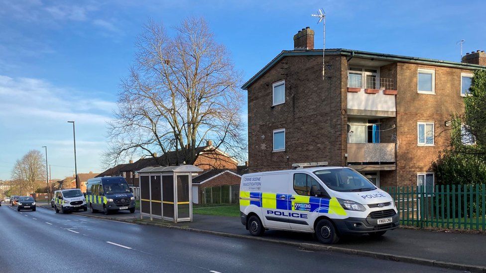 The police scene in Gleadless following the death of a man