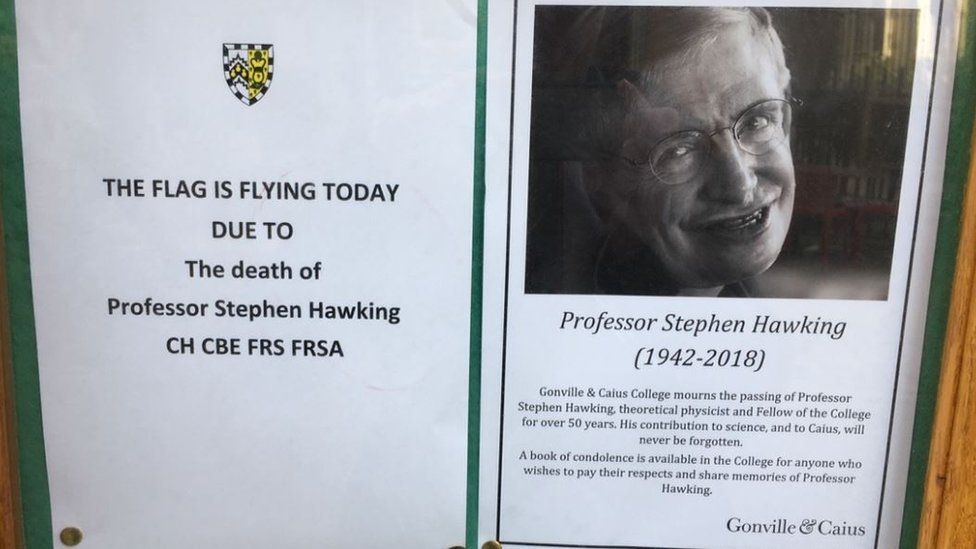 Notice at college about Prof Stephen Hawking