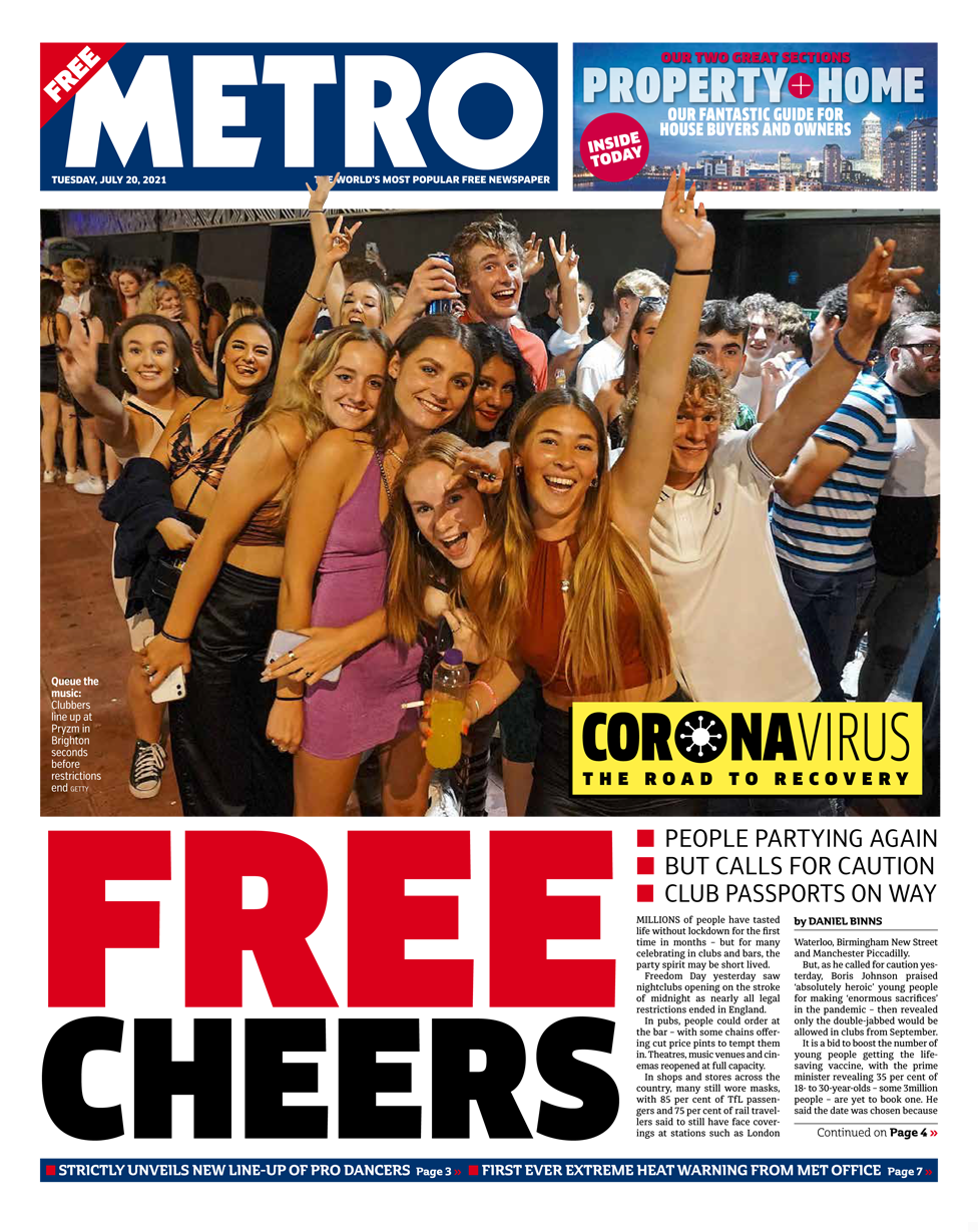 Metro front page 20/07/21