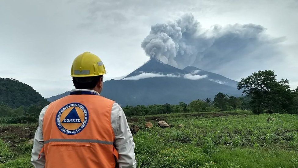 Volcano Fuego during an eruptive pulse in El Rodeo, Guatemala on June 3, 2018.