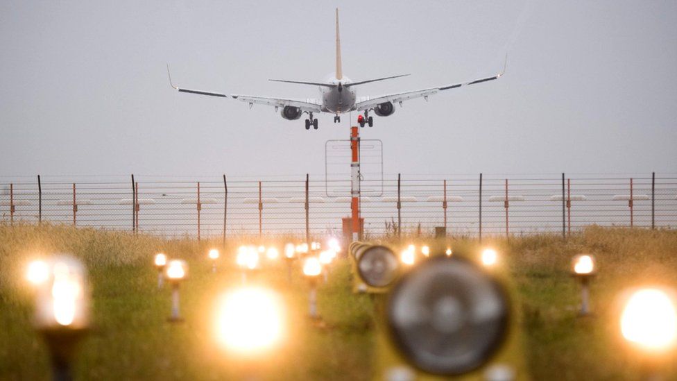 Passenger plane landing at Hanover Airport, Germany, file pic