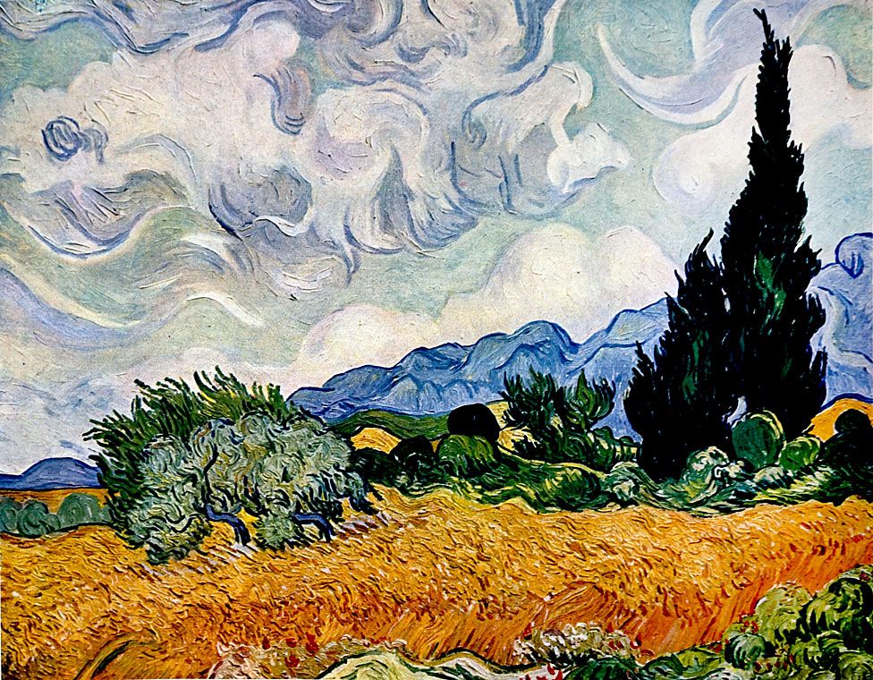 "Un campo de trigo con cipreses" de Vincent Van Gogh