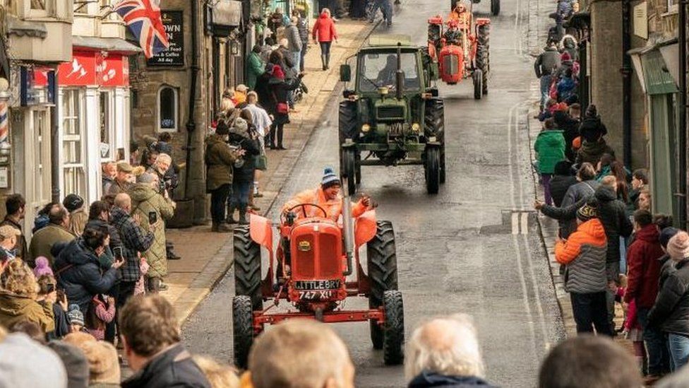 A convoy of tractors through Knaresborough