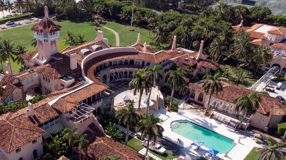 An aerial view of former US President Donald Trump"s Mar-a-Lago home