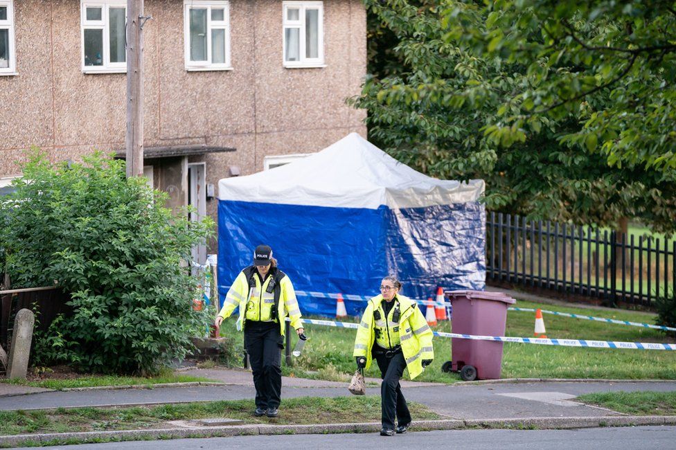Police tent outside the house in Chandos Crescent