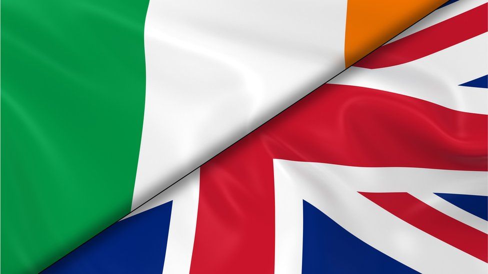 Irish flag and British flag