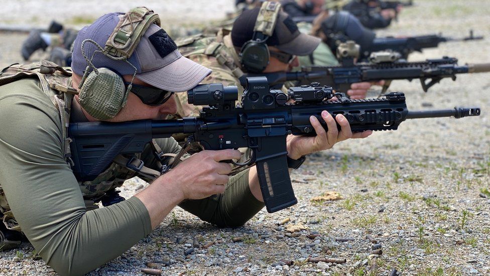 Men training at the privately-run Anti Terror Academy in the Czech Republic. Courtesy Anti Terror Academy