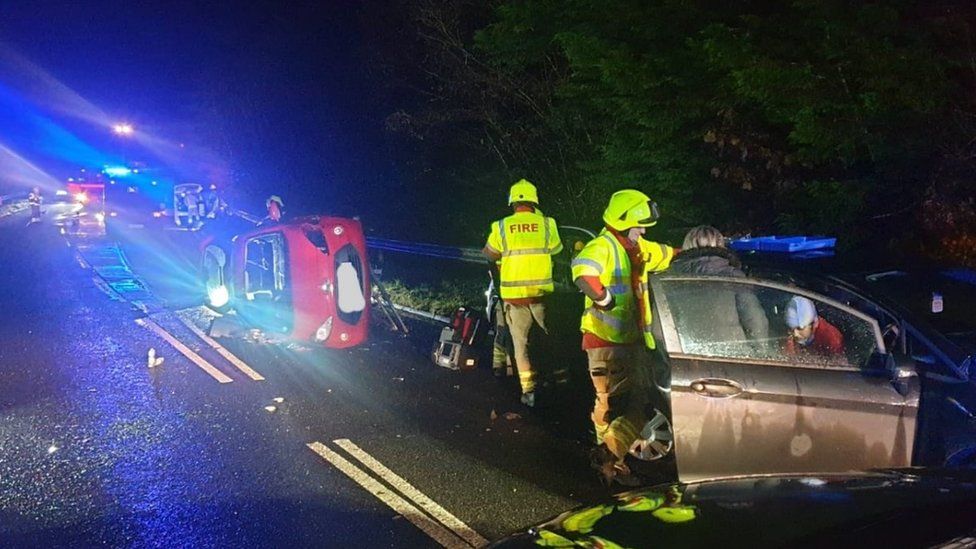 Three People In Hospital After Carmarthenshire Four Car Crash Bbc News