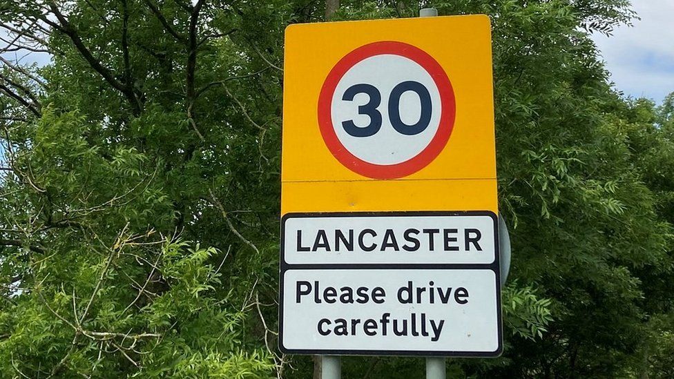 Road speed sign for Lancaster