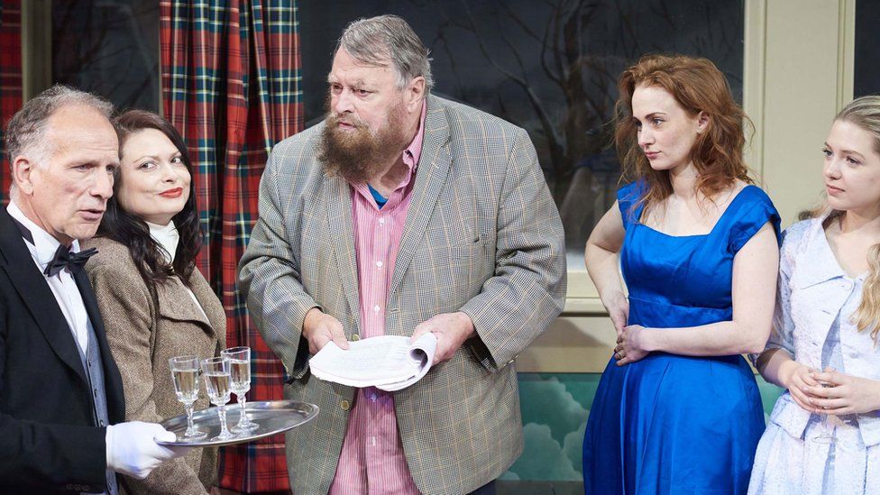 (from left) George Telfer, Rosalind Blessed, Brian Blessed, Leanne Rowe and Francesca Regis in rehearsals for The Hollow