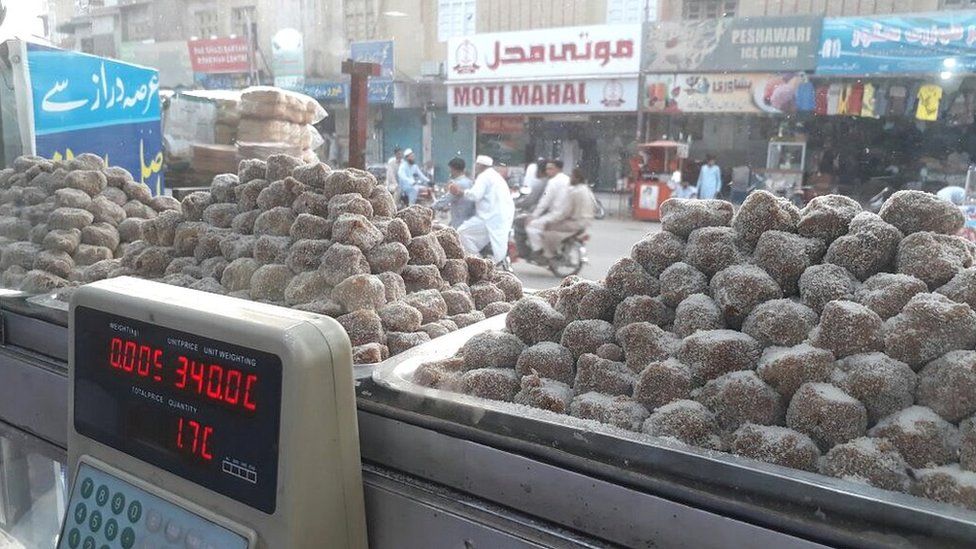 Badauni pedhas on sale at the shop in Mardan