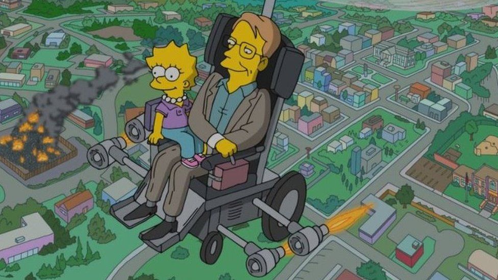 Cartoon of Stephen Hawking in The Simpsons