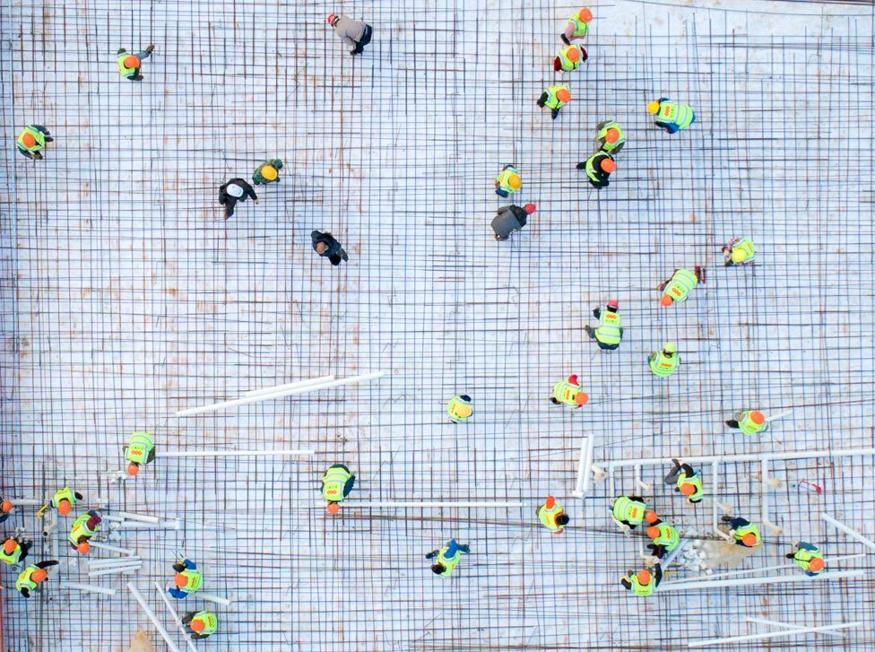 Foto aérea do canteiro de obras do Hospital Huoshenshan