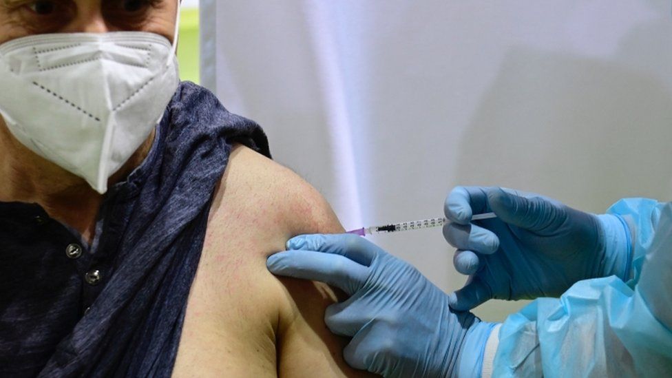 German police officer gets AstraZeneca vaccine in Berlin - 8 March
